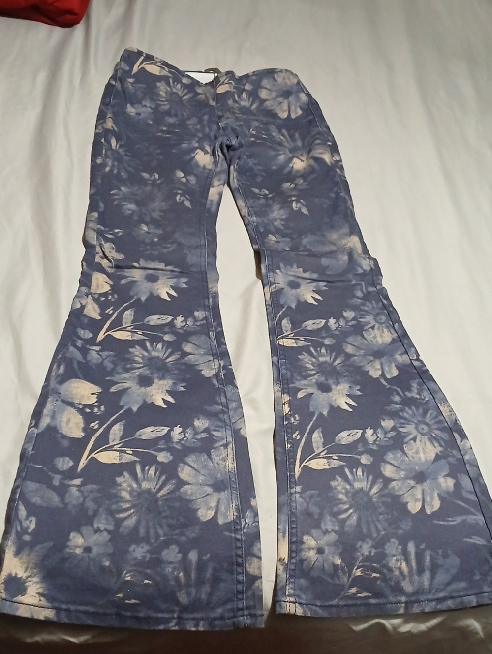We The Free Blue and Cream Floral Tie-Dye Flare Jeans
